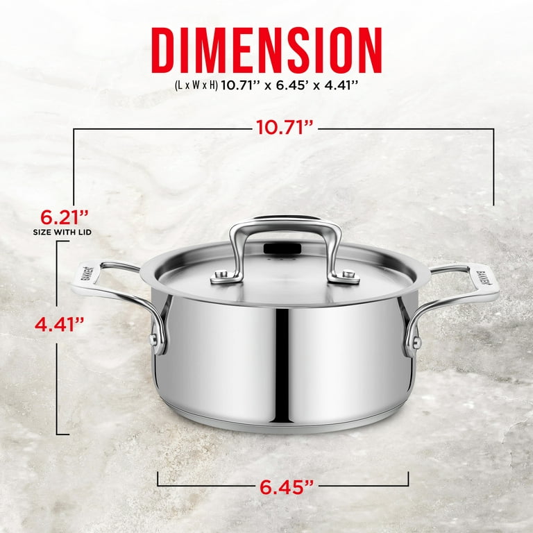 Stockpot – 2 Quart – Brushed Stainless Steel – Heavy Duty Induction Pot  with Lid and Riveted Handles – For Soup, Seafood, Stock, Canning and for