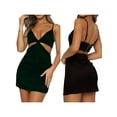 thumbnail image 4 of Qiylii Women Sexy Cutout Mini Dress Spaghetti Strap Satin Silk Bodycon Dress Cocktail Party Beach Strap Hollow Out Dress Y2k Streetwear, 4 of 9