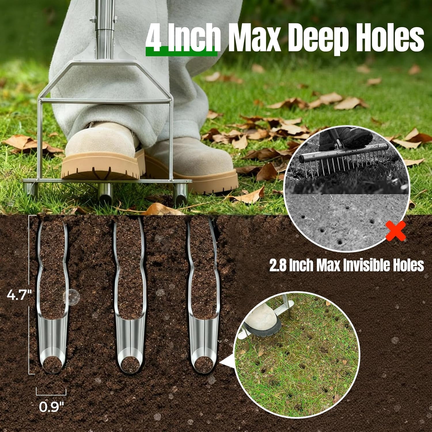 Manual Core Aerator Lawn Tool, Stainless Steel Semi-Assembled Grass Aeration Tool for Loosening Soil and Improving Health