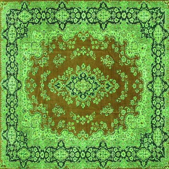 Ahgly Company Indoor Square Medallion Green Traditional Area Rugs, 3' Square