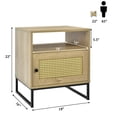 thumbnail image 2 of Gymax Table de Chevet 2 Pcs avec Armoire Table d'Appoint en Bois Bout de Canapé Porte Décorée en Rotin Chêne, 2 of 10