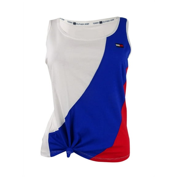 Tommy Hilfiger Women's Sport Knotted Colorblock Top (XS, Heritage Combo)