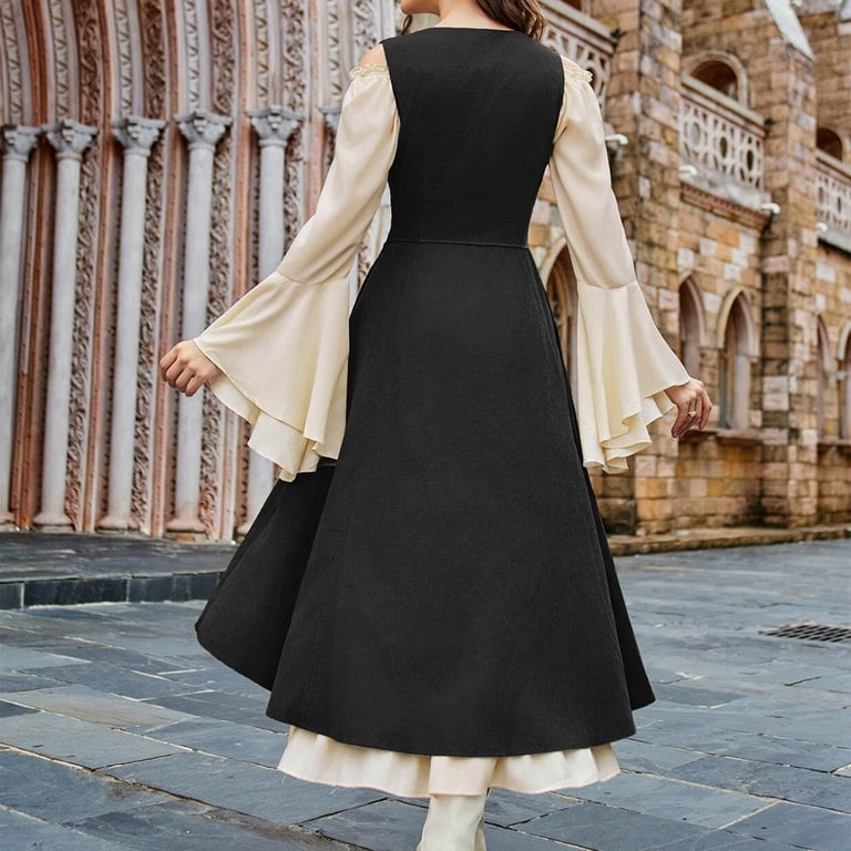 WTOBBY Women's Long Sleeve Fall Casual Dress with Loose Fit and Pleated  Front Pockets - Comfortable and Stylish Renaissance-Inspired Dress for ...
