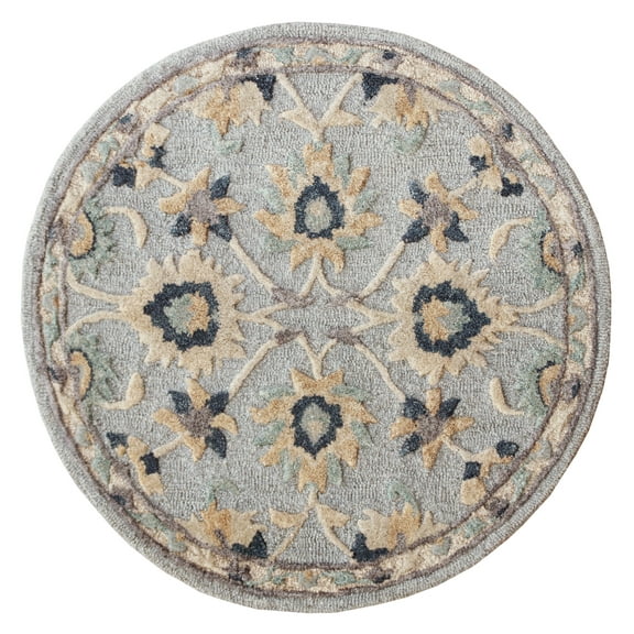 Ox Bay Daisey 3' Round Blue/Gray Trellis Wool Indoor Area Rug