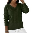 thumbnail image 2 of UTSJKR Women's Fall Cable Knit Sweaters Casual Loose Fit Long Sleeve Sweaters 2024 Fashion Clothing Trendy Solid V Neck Pullover Tops Oversized Chunky Jumper Knitwear Army Green L, 2 of 8