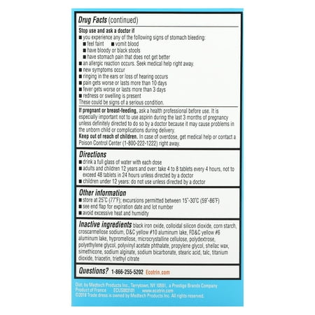 Ecotrin Low Strength Safety Coated Aspirin, NSAID, 81mg, 365 Tablets