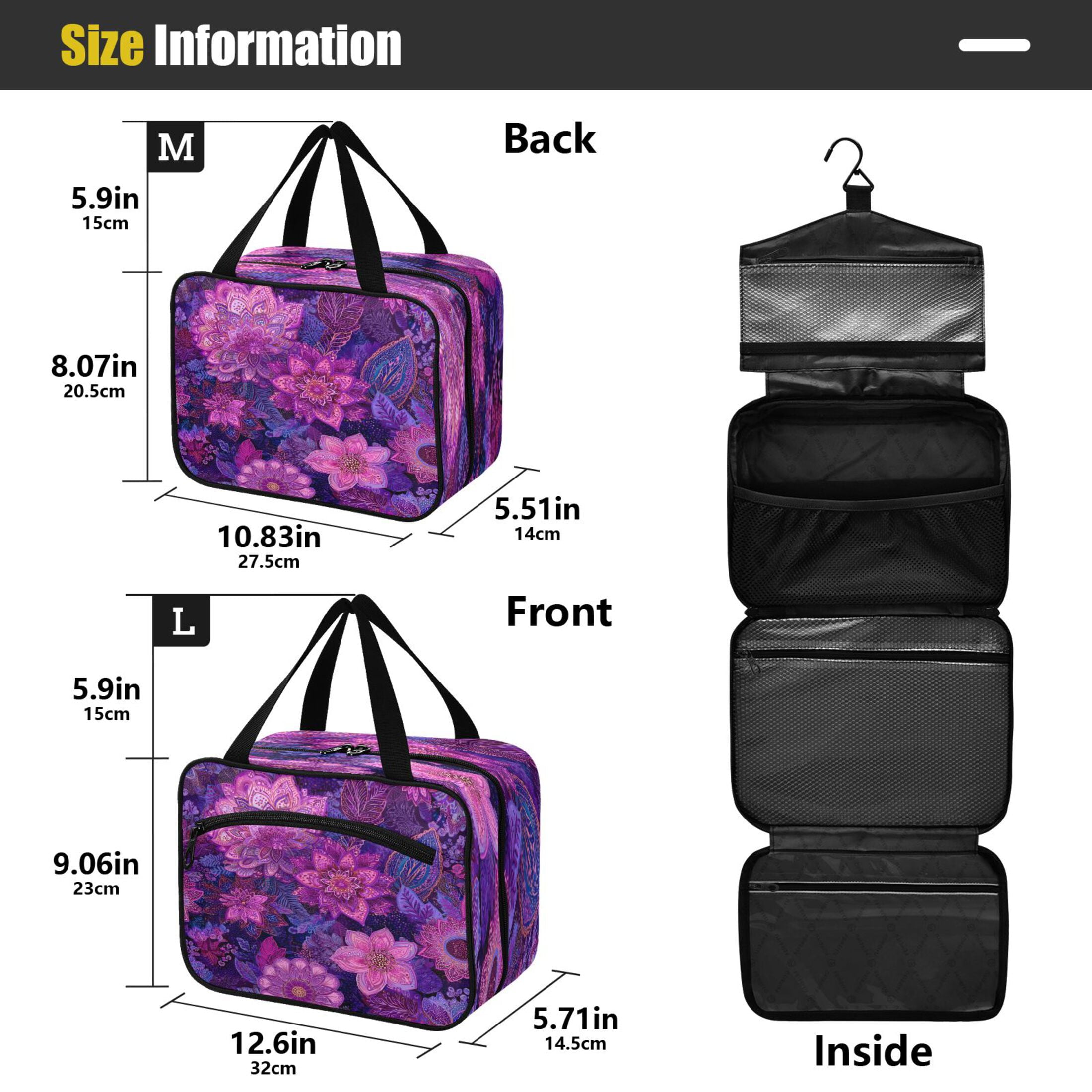 Travel Hanging Toiletry Bag with 4 Zipped Compartments Waterproof Makeup Accessories Spacious Cosmetic Bag Lavender Bohemian Pattern Large