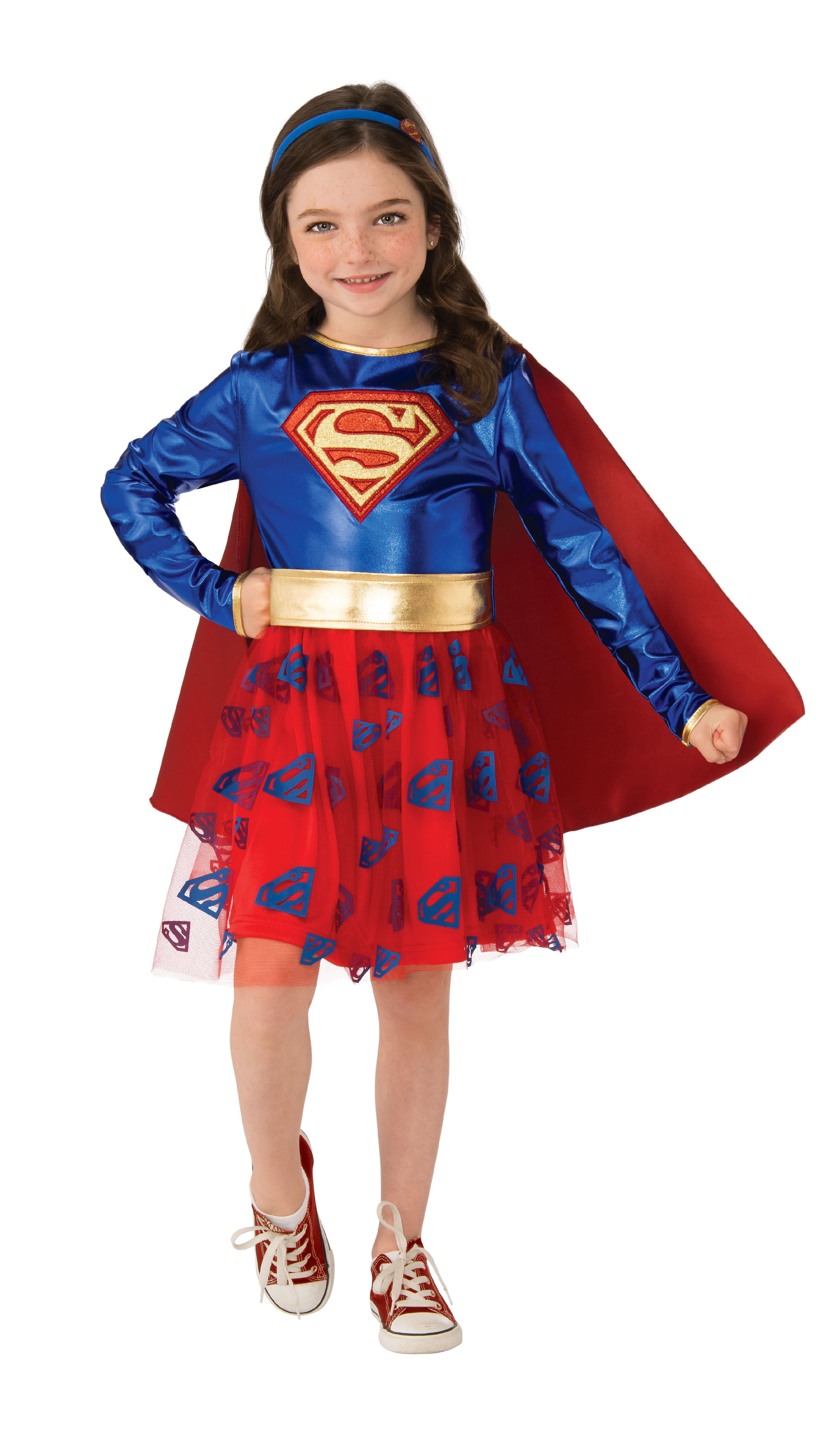 Supergirl Costume Dress Girls Childs Super Girl Hero S 4-6 L 12-14 M 8-10 