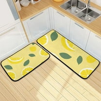 Lemon Kitchen Rugs Set of 2 Non Slip Floor Foam Mat Cushioned Soft Waterproof Carpet Runner for Dining Room Laundry