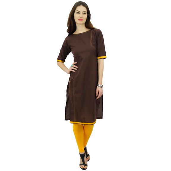 Phagun Indian Womens Solid Brown Kurti Cotton Tunic Regular Straight Kurta - 6