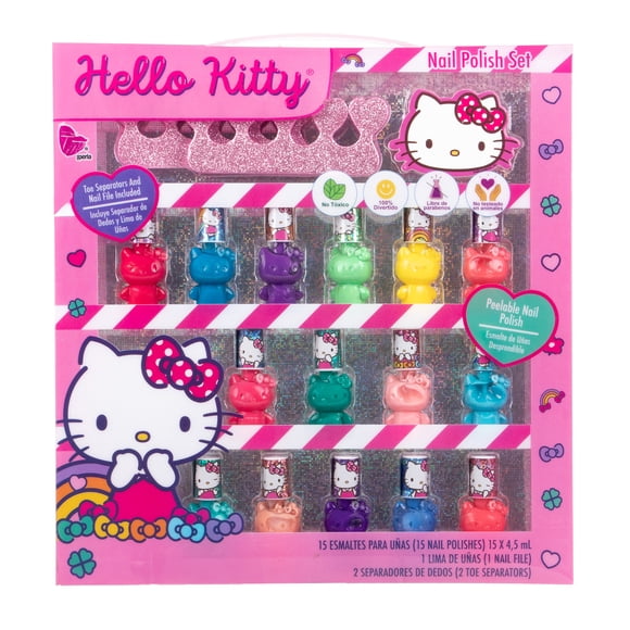 Set de Esmaltes de Agua Hello Kitty Lavables con 15 Colores, Pegatinas y Caja de Regalo para Niñas - MAKEUPERIA
