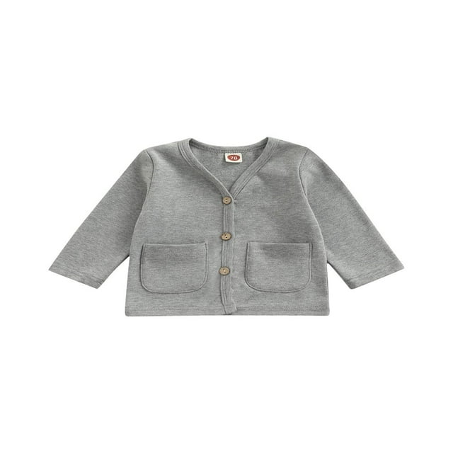 Kids Solid Color Coat V-Neck Long Sleeve Buttons Cardigan Jacket with Pockets Gray/Orange 0-24 Months