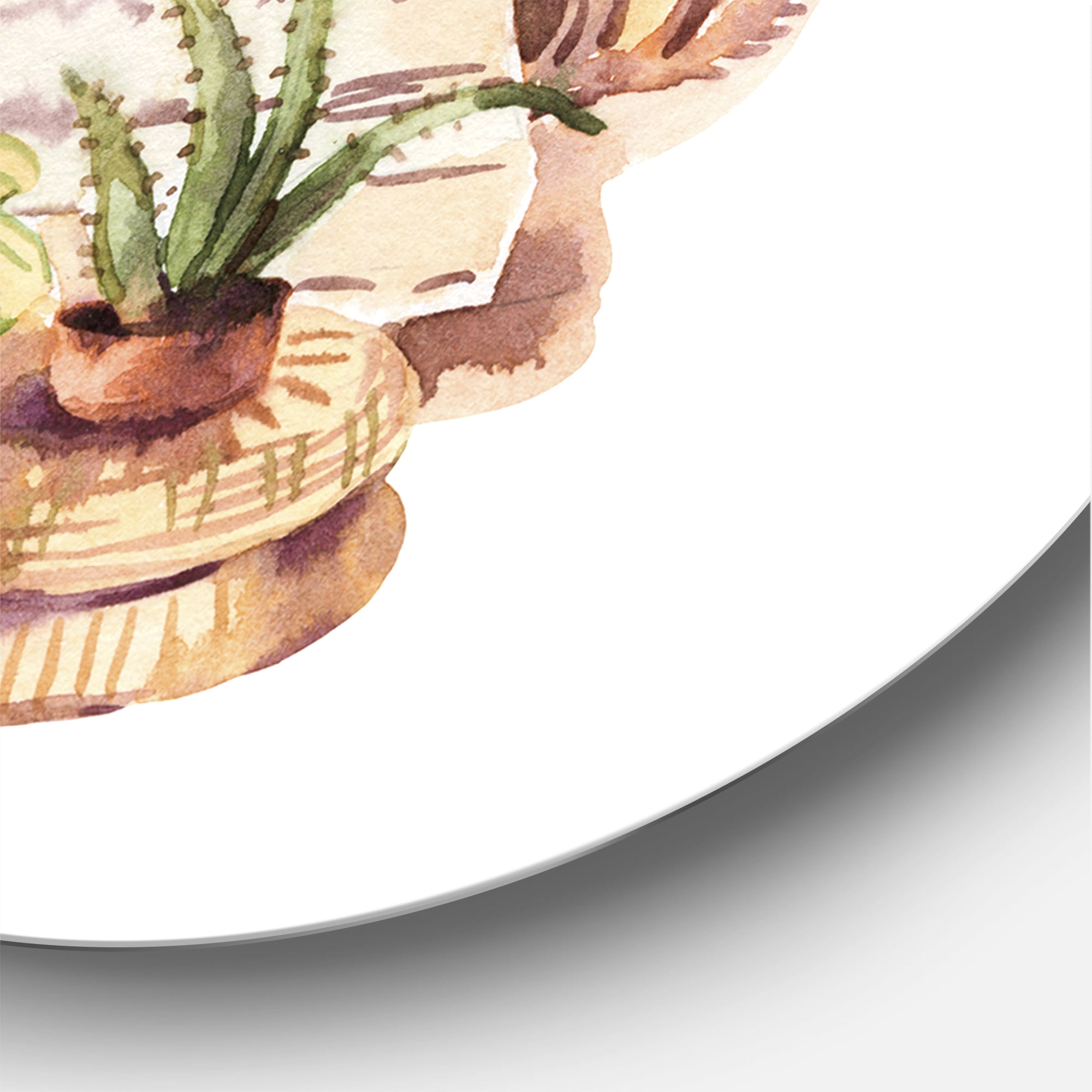 Designart 'Indoor House Plants Urban Jungle in Flowerpots IV' Traditional Circle Metal Wall Art 36x36 - Disc of 36