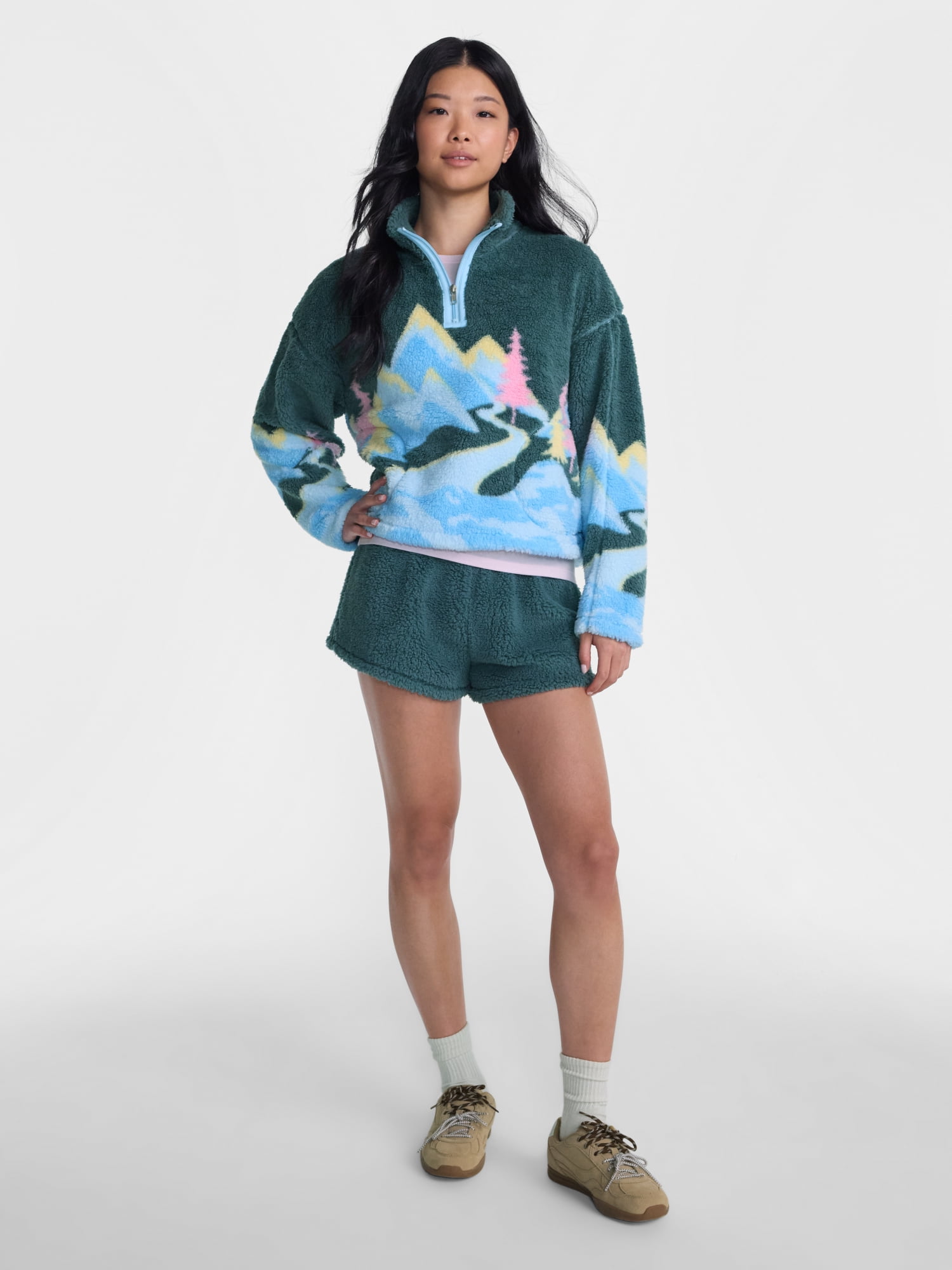 No Boundaries Faux Shearling Plush Pullover, Women's & Women’s Plus XXS-4X