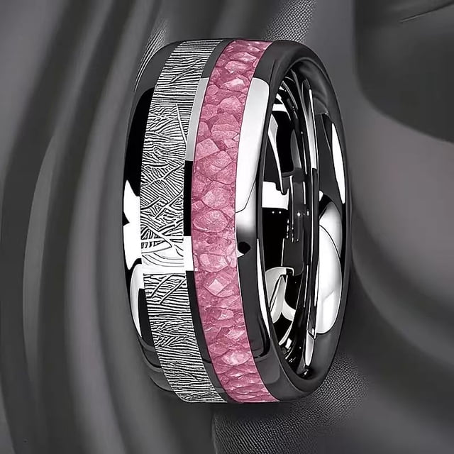 Rose Gold Color Brushed Deer Antler and Meteorite Rings Fashion Men Stainless Steel Rings for Men Wedding Band Jewelry Gift