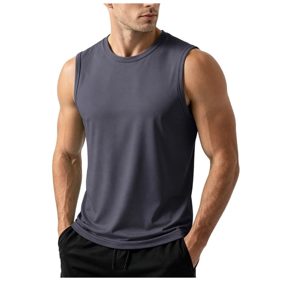 idosla Men's Sleeveless Shirts Quick Dry Tank Tops for Men Sun Protection UPF 50 Athletic Gym Workout Muscle Shirts (Dark Gray, 4XL)