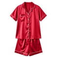 thumbnail image 3 of Aofany Womens Silky Satin Pajama Set Short Sleeve Shirt with Shorts 2 Piece Pjs Sets Soft Silk Sleepwear Nightwear Button-Down Loungewear, 3 of 4