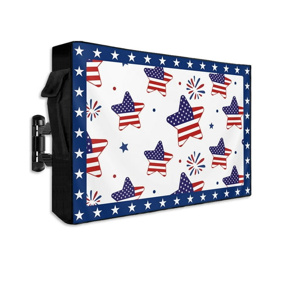 4th of July Outdoor TV Cover 52 to 55 Inch Weatherproof, American Flag Blue Star 600D Oxford TV Covers with Waterproof Zipper, Outside Flat TV Screen Protector Size 52"W x 19"H x 4.5"D