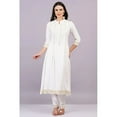 thumbnail image 4 of Dweep Sara White Kurti Set with Pant, Pink Dupatta, Indian Pakistani Women Anarkali Suit Set M/38, 4 of 6