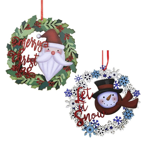 Holiday Ornament Wreath Laser Cut Wood Santa Snowman 135407