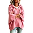 thumbnail image 2 of Pink Hoodies for Women Oversized Short Sleeve Hoodie for Women Casual Loose Batwing Half Sleeve Hooded Sweatshirt with Front Pocket Color Relaxed Fit Pullover Hoodie Daily Streetwear, 2 of 6