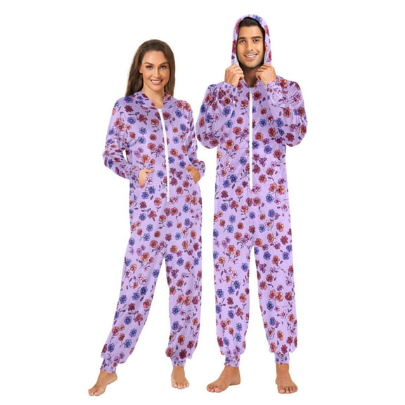 joogoo Floral Purples Unisex Adults Onesies Pajamas Jumpsuits L