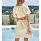 thumbnail image 4 of Vestido de mujer con cintura elástica alta, dobladillo con volantes, manga corta acampanada, cuello en V, vestido de verano de color puro, 4 of 6