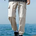 thumbnail image 6 of UVEASISHA Casual Cargo Pants for Men Big and Tall Drawstring Wide Leg Pants Elastic Waist Loose Fit Work Pants Lightweight Fashion Multiple Pockets Hiking Pants Beige L, 6 of 9