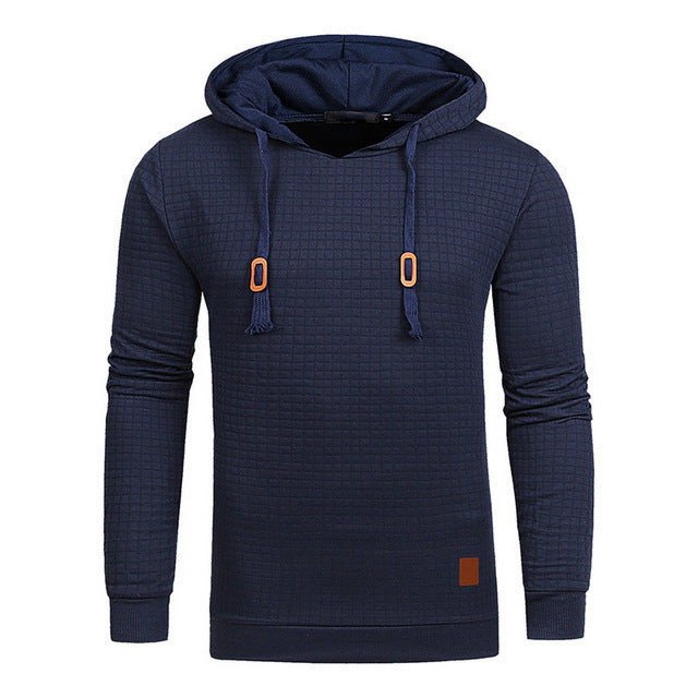 Fo Sweat à Capuche Classique Matelassé à Motif Carré pour Hommes (Bleu Foncé, L)