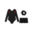 thumbnail image 4 of Haitryli Kids Girls Gymnastics Leotard Rhinestone Long Sleeve Ballet Jumpsuit Bodysuit with Shorts Hair Band Set Red 10, 4 of 5