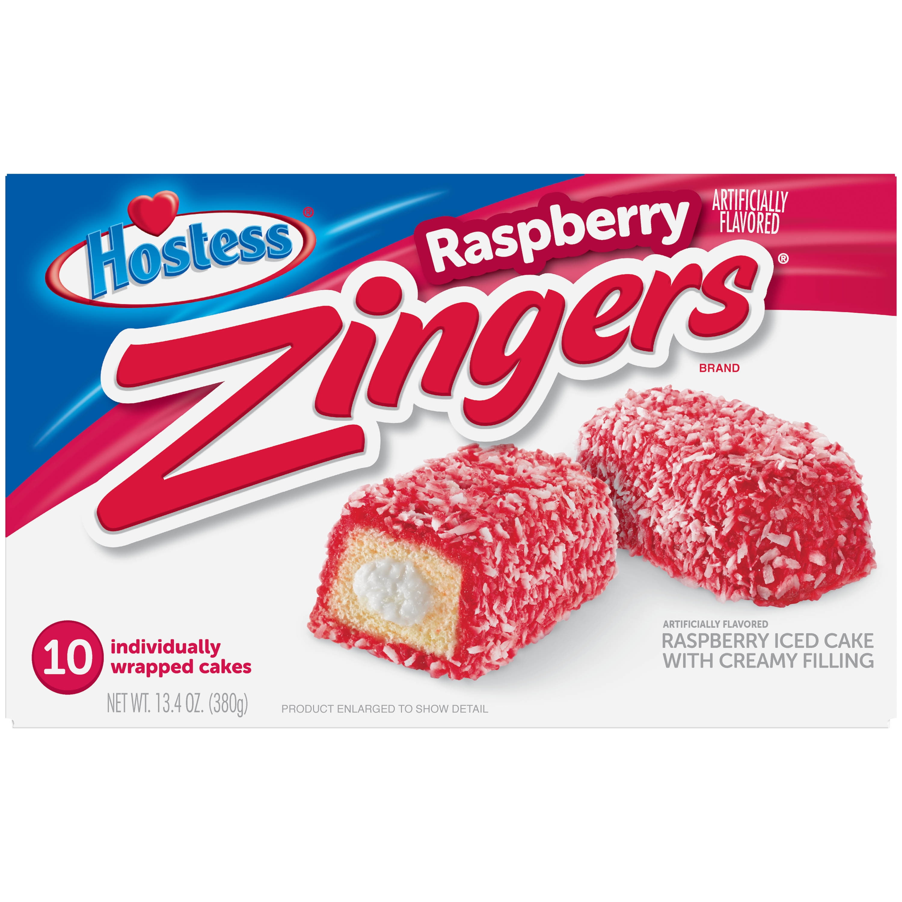 Hostess Raspberry Zingers are an iced raspberry artificially flavored cake ...