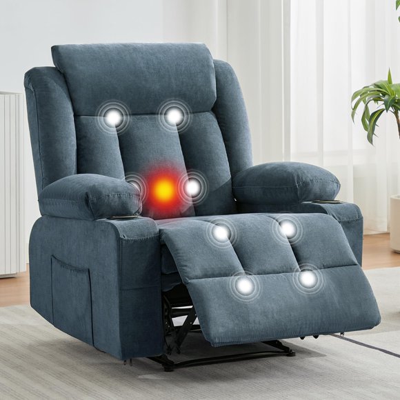 QinaQin Swivel Glider Recliner, Manual Reclining Chair with Massage, Heating and Side Storage