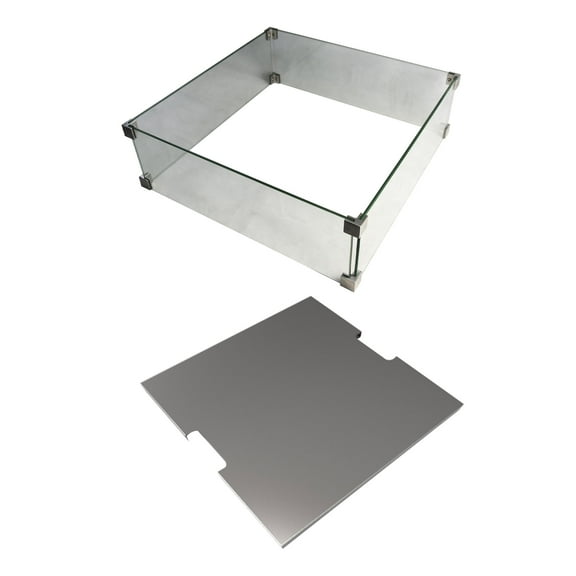 Elementi 22 Inch Square Tempered Glass Wind Screen for Manhattan Fire Pit Table, Clear