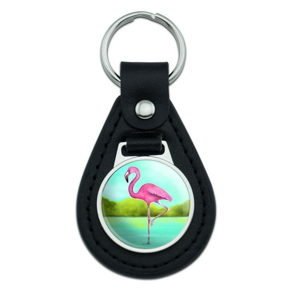 Flamingo Black Leather Keychain