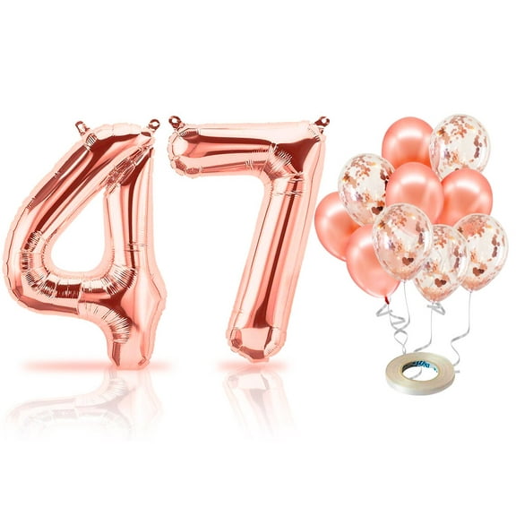 PARIS PRODUCTS - 47th Birthday Rose Gold Balloons & Number 47 Mylar Balloon, 47th Birthday Party Decor, 47th Birthday Decorations for Women, 47th Birthday Decorations Women 47