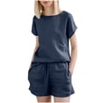 thumbnail image 1 of Conjunto de pantalones cortos de manga corta Sloid con cuello redondo para mujer, traje deportivo informal de verano, 2 piezas Wmkox8yi  bvn1382, 1 of 8