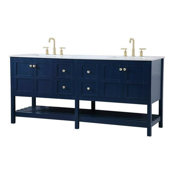 Elegant Decor Theo 72" Steel and Solid Wood Double Bathroom Vanity in Blue
