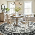 thumbnail image 5 of Jamfeel Round Rugs Vintage Print Low Pile Non-slip Circle Carpet Indoor Area Rug for Living Room Nursery, 5ft, Black and White, 5 of 7