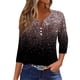 thumbnail image 1 of Camiseta para Mujer Camiseta Estampada Botón Manga 3/4 Fin de Semana Diario Moda Básica Cuello en V Top Regular Oro Rosa/3XL, 1 of 5