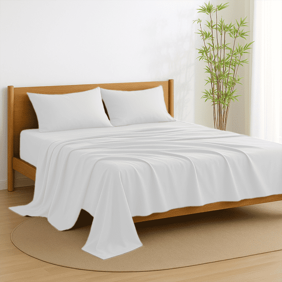 Amay Soft Luxury Organic Cotton Twin Bed Sheet Set, 4-Piece, 500 Thread Count, Deep Pocket, Soft, Comfortable, All-Season Bedding, White