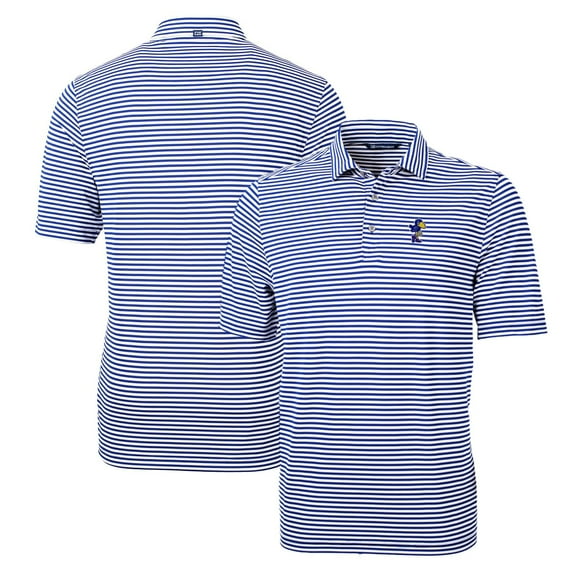Men's Cutter & Buck Royal Kansas Jayhawks Throwback Logo Virtue Eco Pique Stripe Recycled Polo