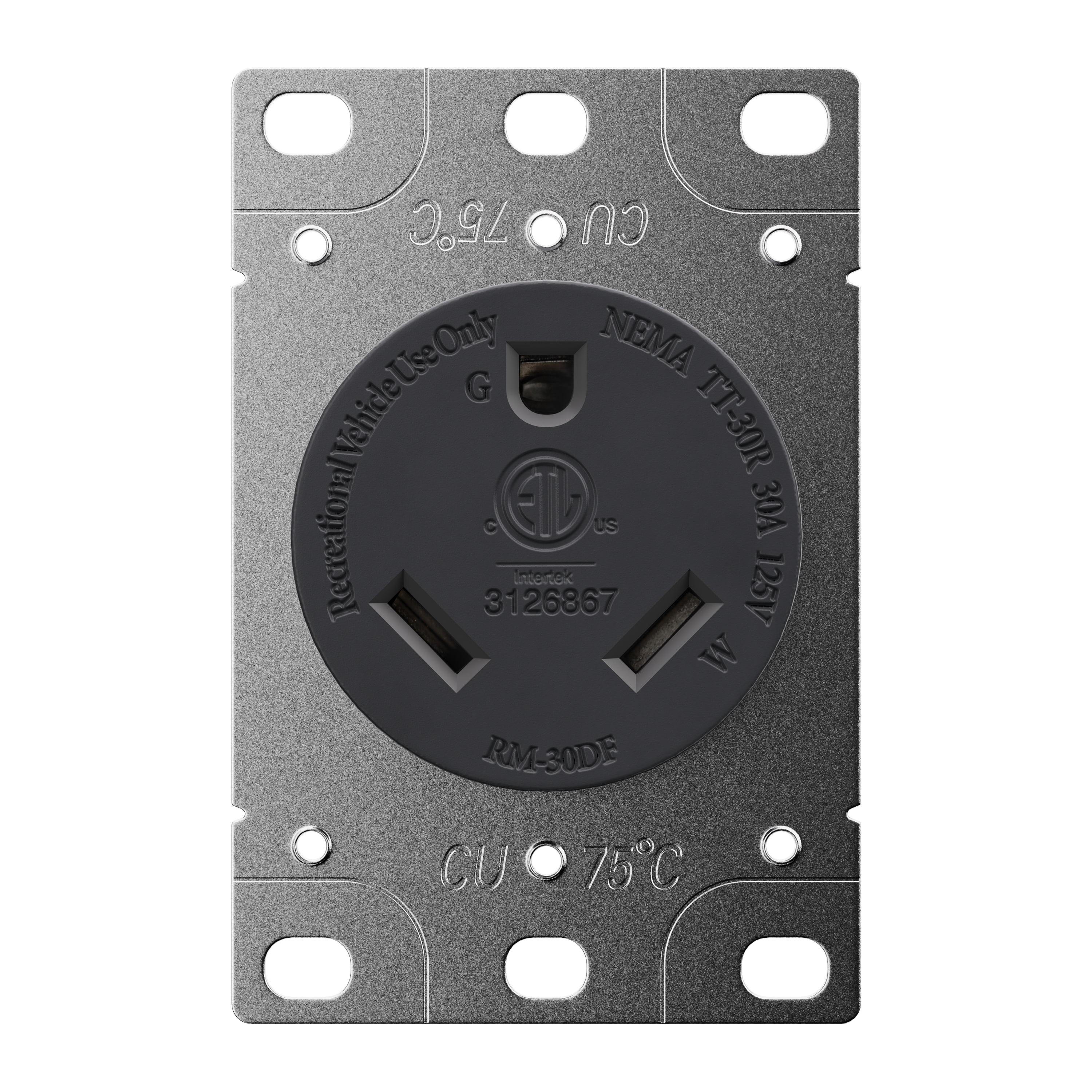 Leisure Cords RV 30 Amp, 125 Volt, NEMA Tt-30R, 2P, 3W Power Receptacle Flush Mounting Receptacle, Straight Blade, Industrial Grade, Grounding, Side Wired, Steel Strap, Black (30-Amp)