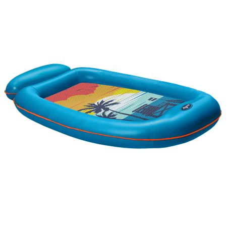 Aqua Comfort Inflatable Pool Float Lounge with Headrest & Footrest for Adults, Blue/Orange Surfer Sunset(DAMAGED BOX)