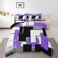 thumbnail image 1 of YST Purple Black Grey Toddler Comforter Set For Girls,Geometric Sequins Down Comforter Abstract Grids Bedding Set Geometry Square Checkered Bed Set Soft Lightweight For All Season, 1 of 6