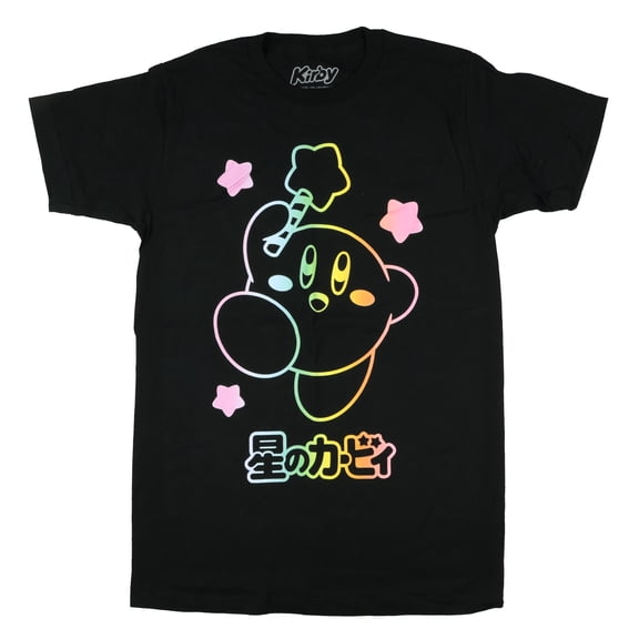 Kirby T-Shirt Men's Video Game Character Rainbow Outline Short Sleeve Top