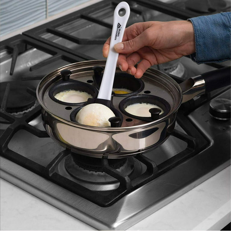  Modern Innovations Egg Poacher Pan for Perfect Poached Eggs,  Nonstick Cups Poached Egg Maker Pan, Stainless Steel Easy Egg Cooker,  Poaching Eggs Benedict Maker, Silicone Spatula: Home & Kitchen