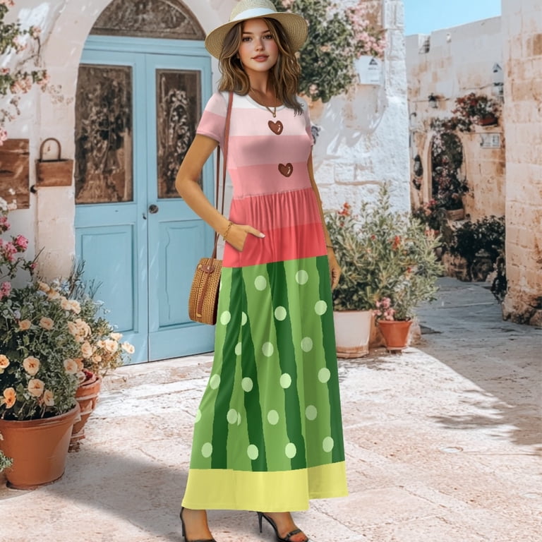 ladies watermelon dress Print Empire Waist Dual Strap The length was not too long or too short for women active wear Watermelon Mini Slip Dress For