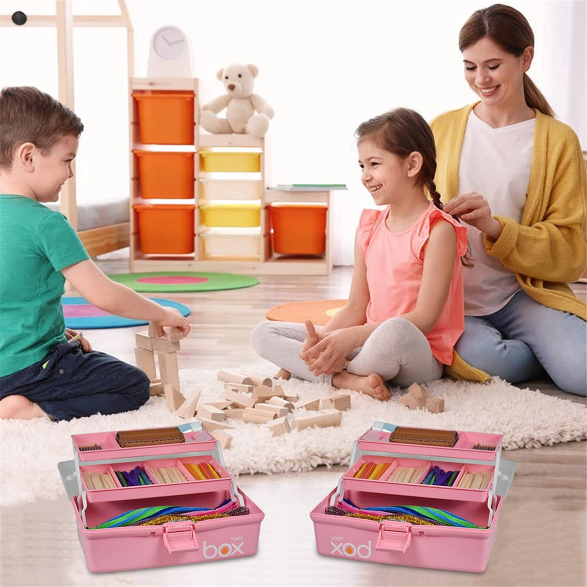 12in Three-Layer Multipurpose Storage Box, Folding Tool Box/Art & Crafts Case/Sewing Supplies Organizer