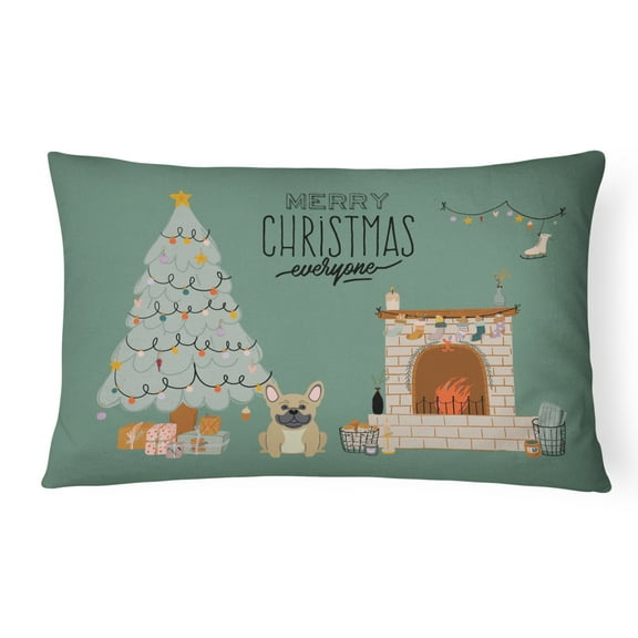 Carolines Treasures CK7573PW1216 Cream French Bulldog Christmas Everyone Canvas Fabric Decorative Pillow 12H x16W