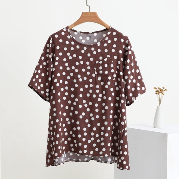 Viluyesy Women's T Shirts Short Sleeve Crew Neck Casual Graphic Print Loose Fit Summer Daily Tops Brown Size 4XL